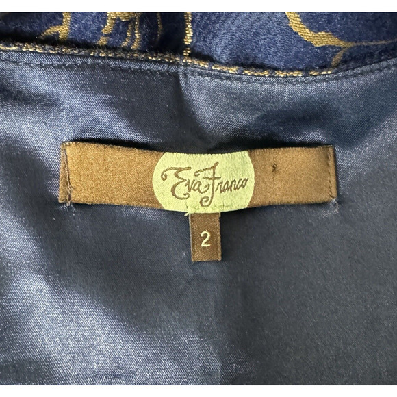 Anthropologie Eva Franco Dress Womens 2 Blue Gold Floral ShangriLa Kora Jacquard - Picture 7 of 9